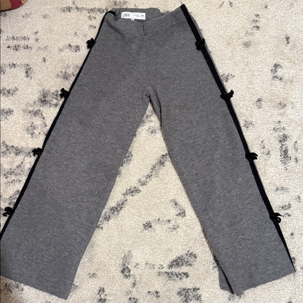 Kids Gray Wide-Leg Pants with Black Side Bows